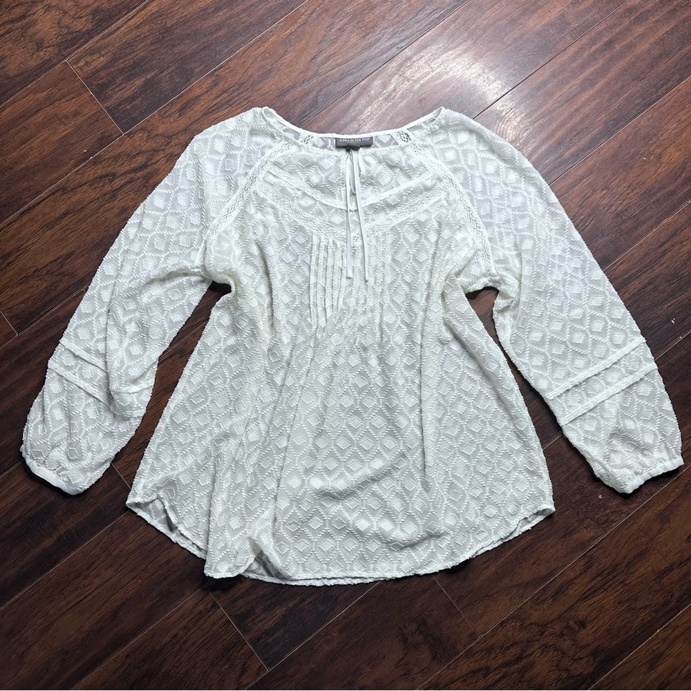 A Pea in the Pod White Jacquard Peasant Blouse Maternity Top
